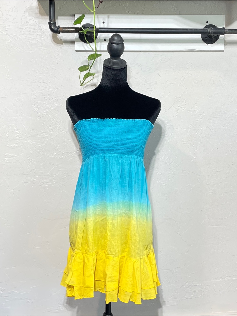 Vintage Ralph Lauren blue and yellow mini dress, size L